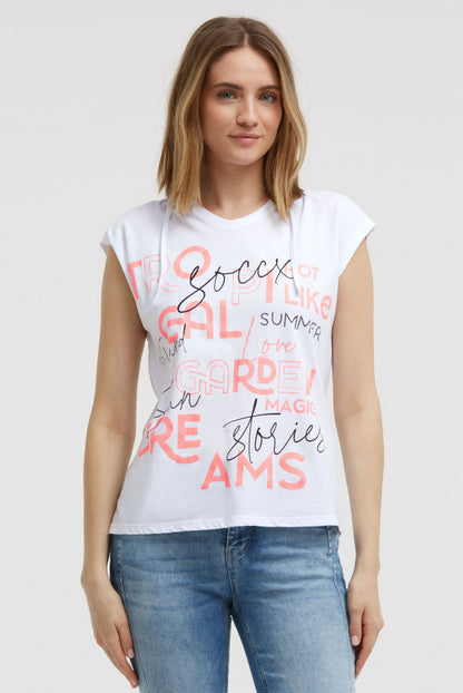 SOCCX Ärmelloses Kapuzenshirt mit Wording Print - opticwhite
