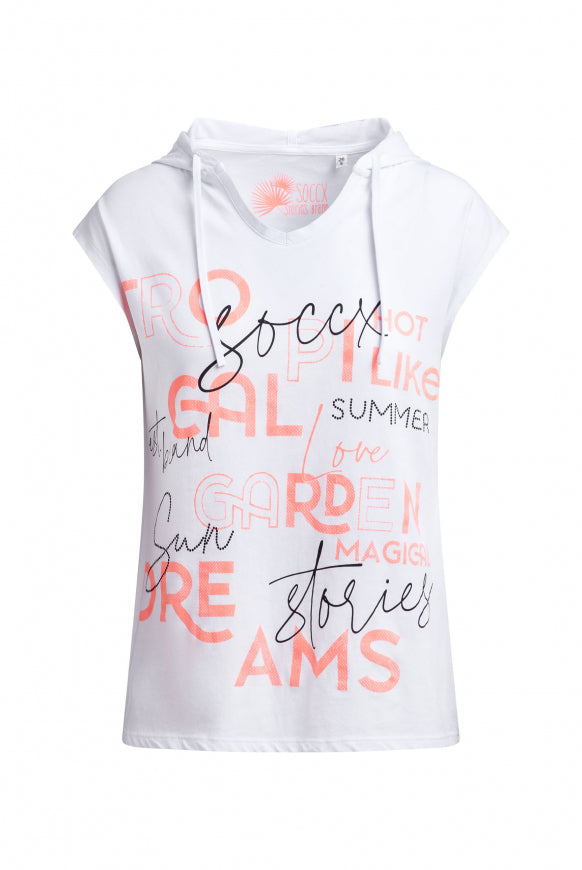 SOCCX Ärmelloses Kapuzenshirt mit Wording Print - opticwhite