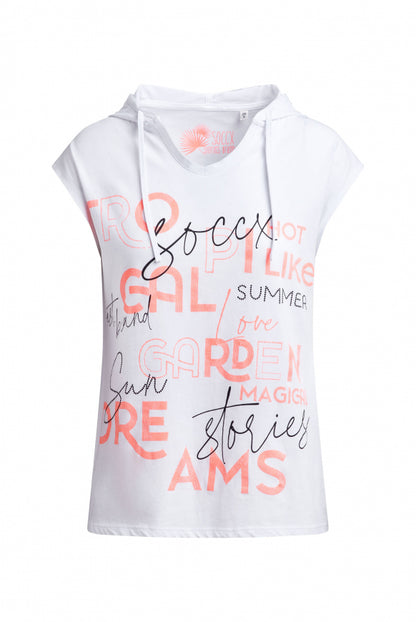 SOCCX Ärmelloses Kapuzenshirt mit Wording Print - opticwhite