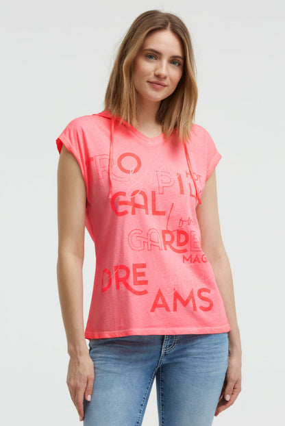 SOCCX Ärmelloses Kapuzenshirt mit Wording Print - neon flame