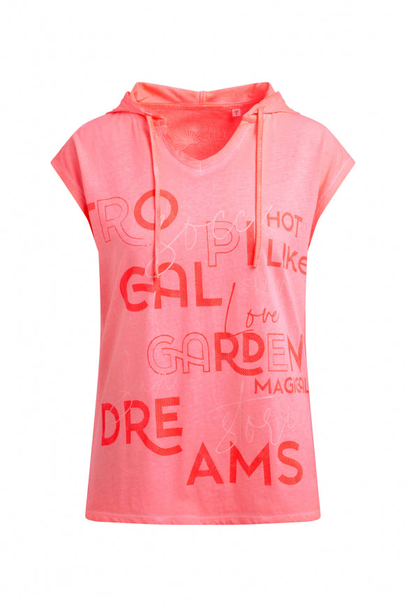SOCCX Ärmelloses Kapuzenshirt mit Wording Print - neon flame
