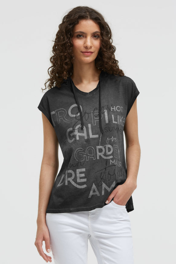 SOCCX Ärmelloses Kapuzenshirt mit Wording Print - black