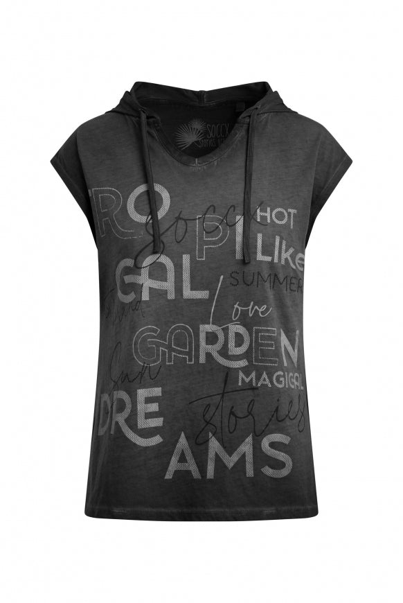 SOCCX Ärmelloses Kapuzenshirt mit Wording Print - black
