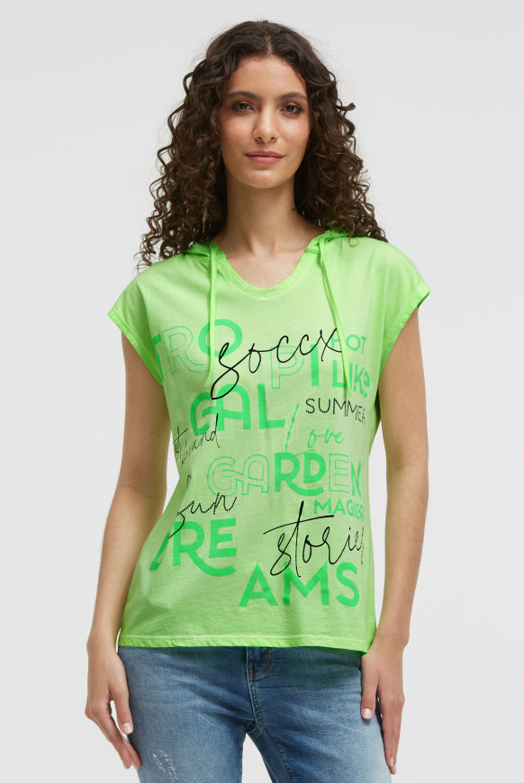 SOCCX Ärmelloses Kapuzenshirt mit Wording Print - neon green