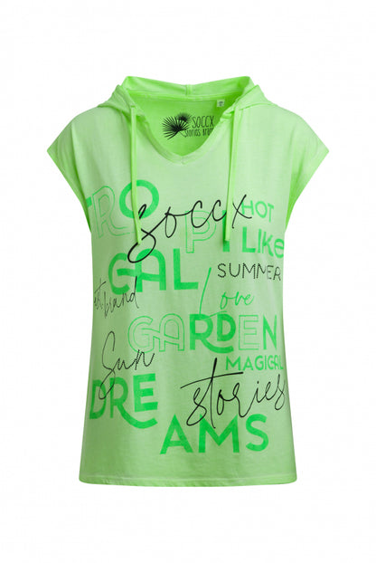 SOCCX Ärmelloses Kapuzenshirt mit Wording Print - neon green