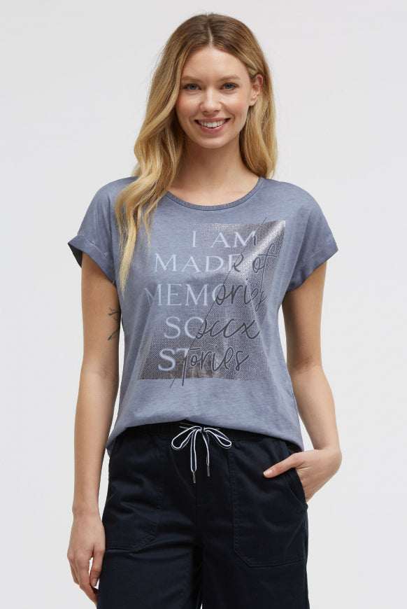 SOCCX Ärmelloses Shirt mit Folienprint - blue grey