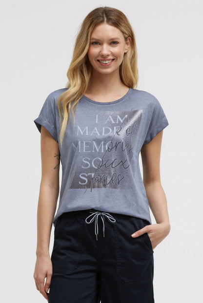 SOCCX Ärmelloses Shirt mit Folienprint - blue grey