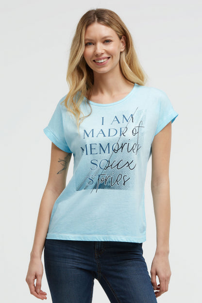 SOCCX Ärmelloses Shirt mit Folienprint - summer aqua