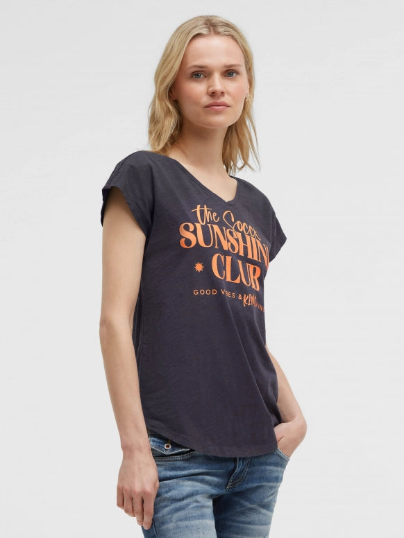 SOCCX Ärmelloses Shirt mit V-Ausschnitt und Wording Print - charcoal mist