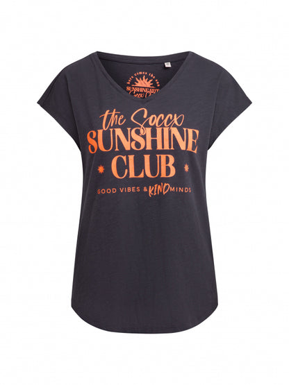 SOCCX Ärmelloses Shirt mit V-Ausschnitt und Wording Print - charcoal mist