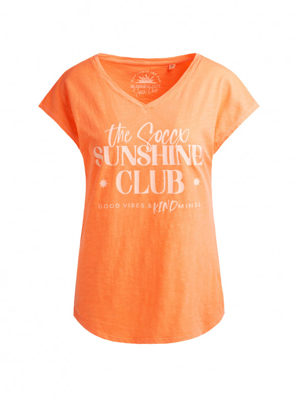 SOCCX Ärmelloses Shirt mit V-Ausschnitt und Wording Print - neon apricot