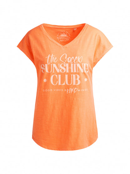 SOCCX Ärmelloses Shirt mit V-Ausschnitt und Wording Print - neon apricot