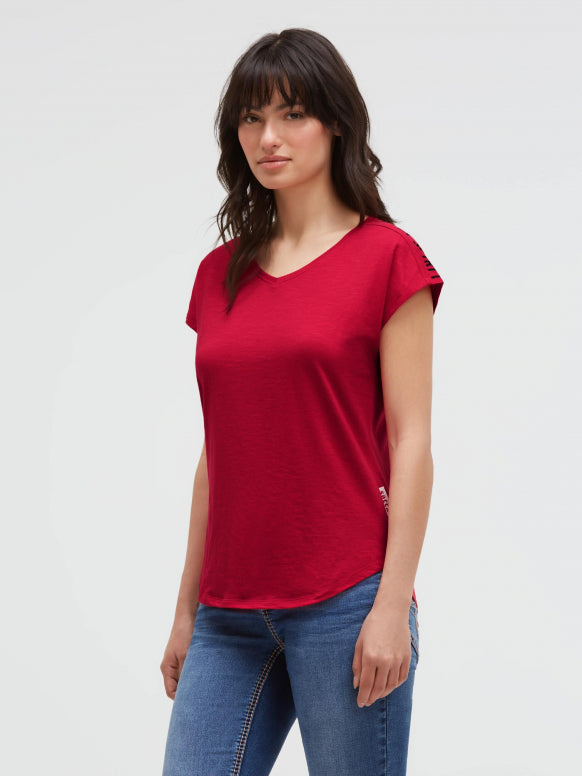SOCCX Ärmelloses V-Shirt mit Logo Print auf den Schultern - clear red