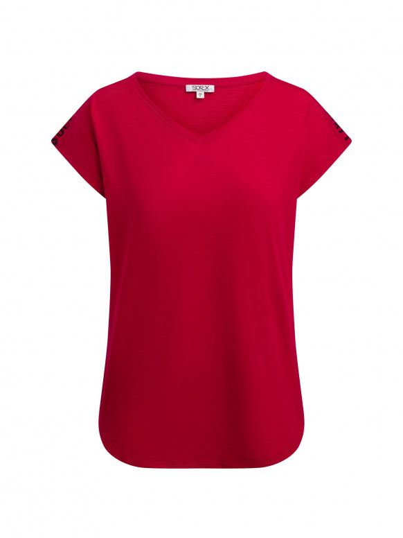 SOCCX Ärmelloses V-Shirt mit Logo Print auf den Schultern - clear red