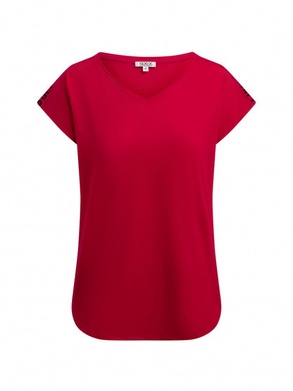 SOCCX Ärmelloses V-Shirt mit Logo Print auf den Schultern - clear red