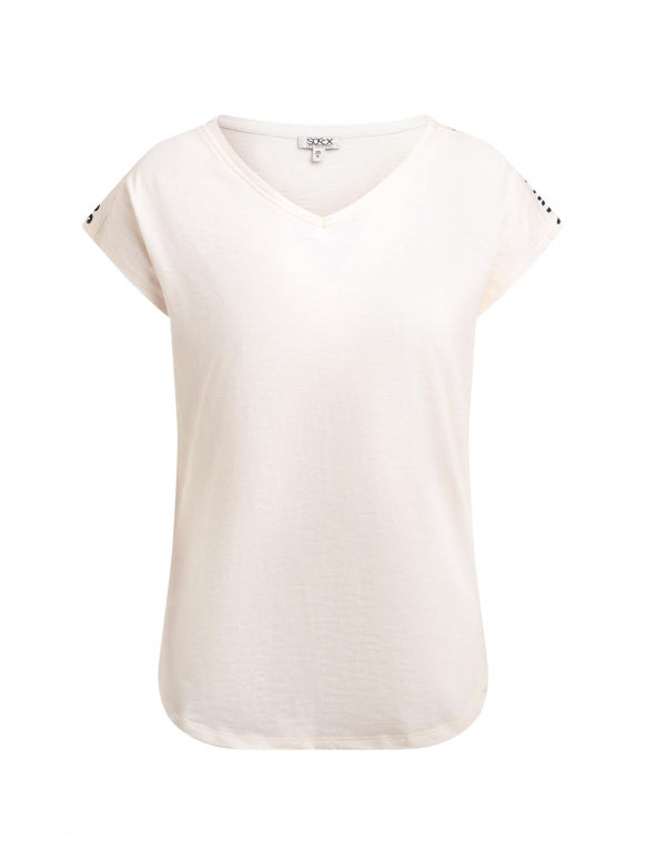 SOCCX Ärmelloses V-Shirt mit Logo Print auf den Schultern - shell sand