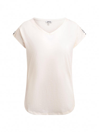 SOCCX Ärmelloses V-Shirt mit Logo Print auf den Schultern - shell sand