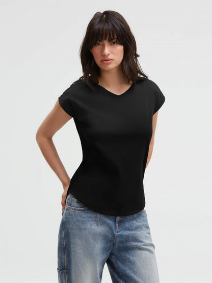 SOCCX Ärmelloses V-Shirt mit Logo Print auf den Schultern - black
