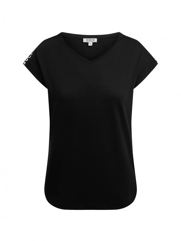 SOCCX Ärmelloses V-Shirt mit Logo Print auf den Schultern - black