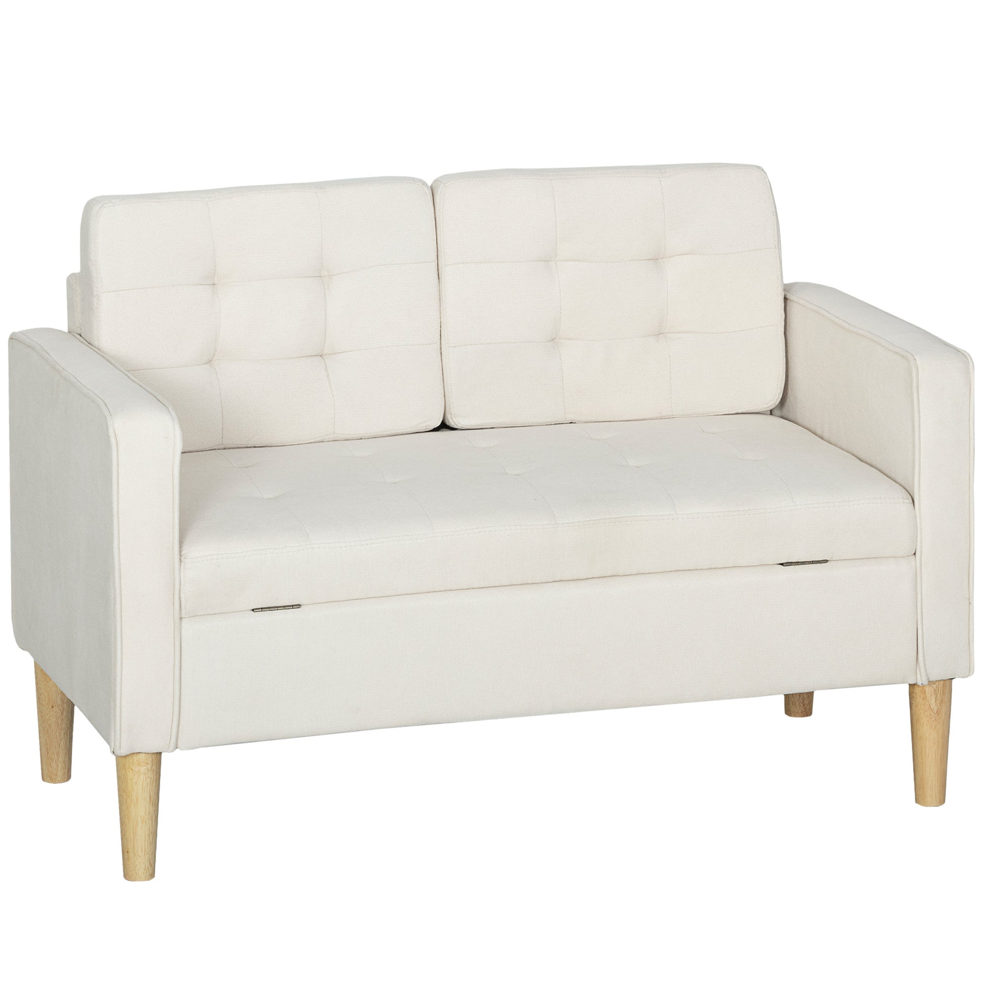HOMCOM 2 Sitzer Sofa, Couch mit Stauraum, Holzbeine, Gepolsterter Polstersofa mit Samtoptik für Wohnzimmer, Schlafzimmer, 117x 62 x 78 cm, Cremeweiß   Aosom