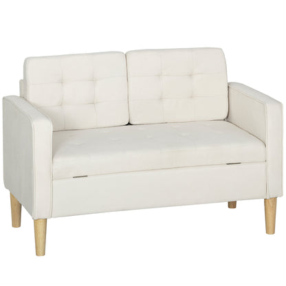 HOMCOM 2 Sitzer Sofa, Couch mit Stauraum, Holzbeine, Gepolsterter Polstersofa mit Samtoptik für Wohnzimmer, Schlafzimmer, 117x 62 x 78 cm, Cremeweiß   Aosom