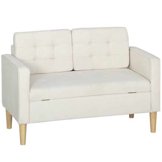 HOMCOM 2 Sitzer Sofa, Couch mit Stauraum, Holzbeine, Gepolsterter Polstersofa mit Samtoptik für Wohnzimmer, Schlafzimmer, 117x 62 x 78 cm, Cremeweiß   Aosom