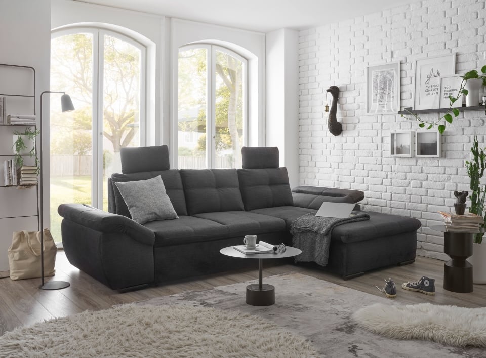 Luxus-Schlafsofa Alija von ED Exciting Design mit verstellbaren Armlehnen und Kopfstützen in drei edlen Farbtönen