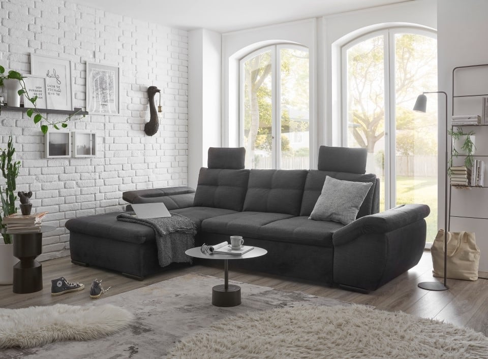 Luxus-Schlafsofa Alija von ED Exciting Design mit verstellbaren Armlehnen und Kopfstützen in drei edlen Farbtönen
