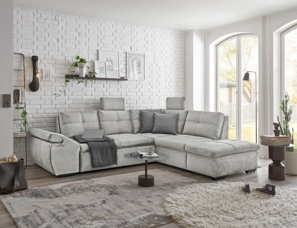 Alija Luxus-Schlafsofa mit verstellbarer Armlehne und Nosagfederung in Samtoptik – Wählbar in Silver, Grey oder Black
