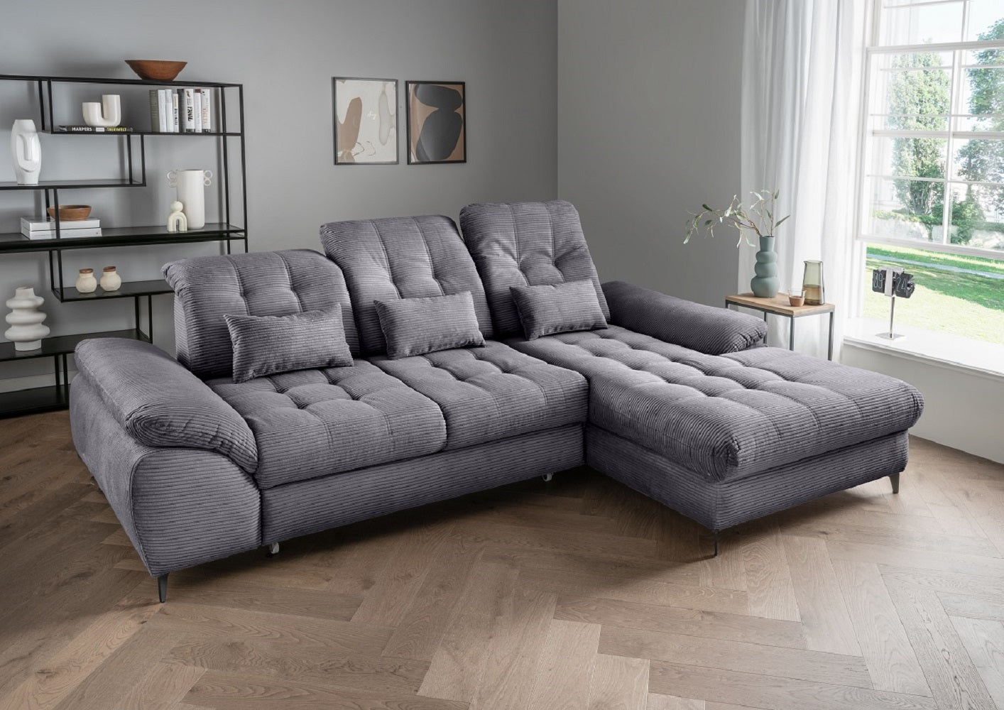 Das Ecksofa Modell Delphino in Cord  - Schlaffunktion und Bettkasten inklusive