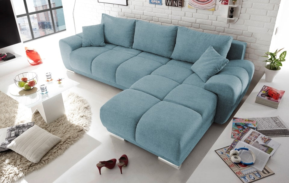 Ed Exciting Design Sofa Anton mit Schlaffunktion &amp; Bettkasten in verschiedenen Farben erhältlich Luxus-Webstoff Flachgewebe beidseitig montierbar
