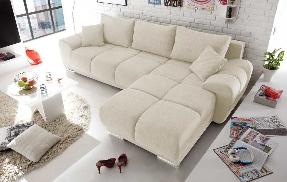Ed Exciting Design Sofa Anton mit Schlaffunktion &amp; Bettkasten in verschiedenen Farben erhältlich Luxus-Webstoff Flachgewebe beidseitig montierbar