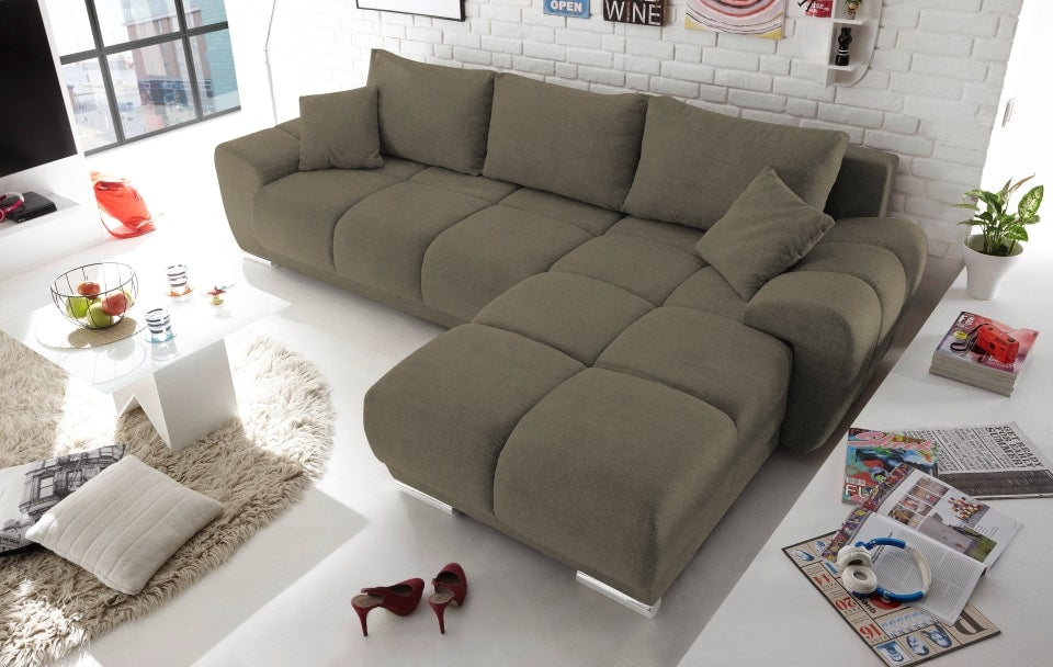 Ed Exciting Design Sofa Anton mit Schlaffunktion &amp; Bettkasten in verschiedenen Farben erhältlich Luxus-Webstoff Flachgewebe beidseitig montierbar