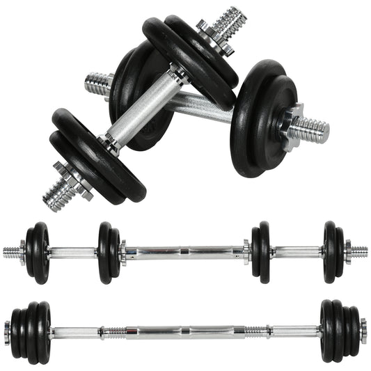 HOMCOM 2 in 1 Hantelnset verstellbares Dumbbellset 20 KG Kurzhantel und Langhantel mit Verbindungsrohr rostfrei und rutschfest für effektives Training   Aosom.de