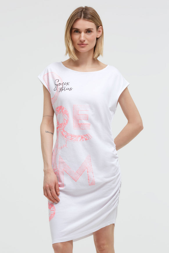 SOCCX Asymetrisches Jerseykleid mit Print und Raffung - opticwhite
