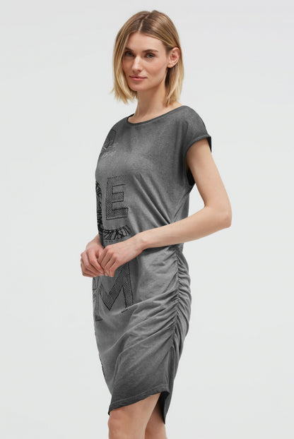 SOCCX Asymetrisches Jerseykleid mit Print und Raffung - black