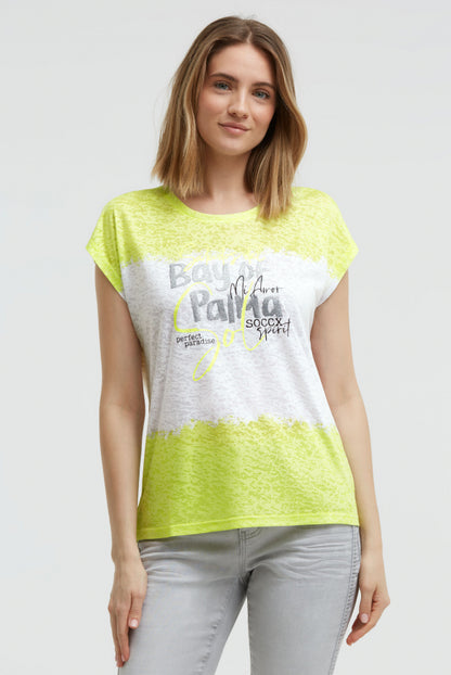 SOCCX Ausbrenner-Shirt mit All Over Print und Artwork - neon lime