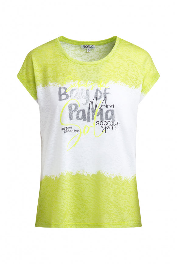 SOCCX Ausbrenner-Shirt mit All Over Print und Artwork - neon lime
