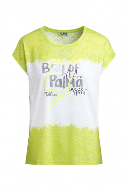 SOCCX Ausbrenner-Shirt mit All Over Print und Artwork - neon lime