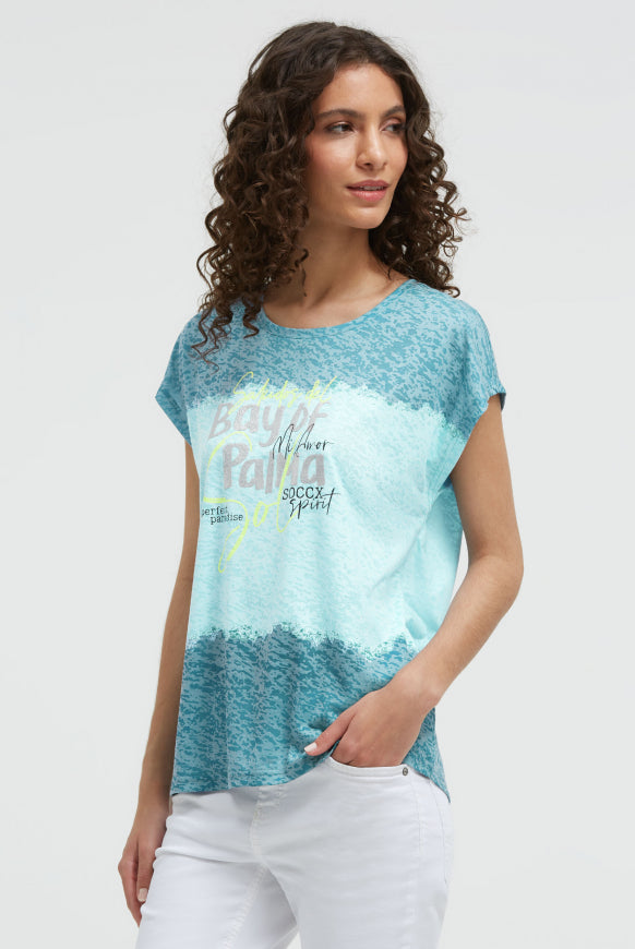 SOCCX Ausbrenner-Shirt mit All Over Print und Artwork - fresh breeze