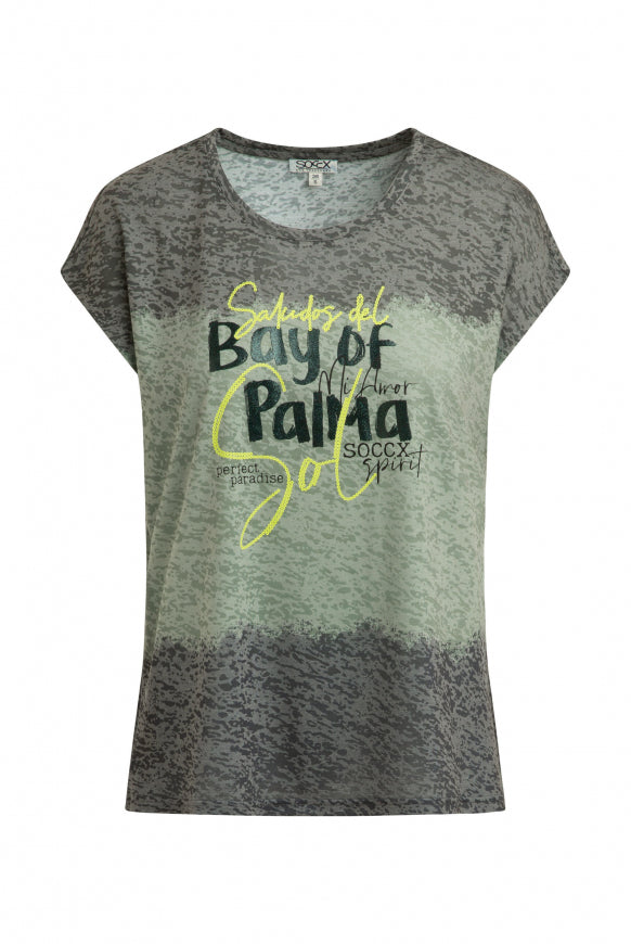 SOCCX Ausbrenner-Shirt mit All Over Print und Artwork - desert olive