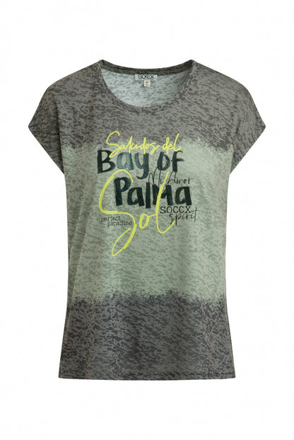 SOCCX Ausbrenner-Shirt mit All Over Print und Artwork - desert olive