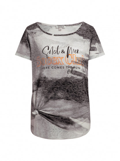 SOCCX Ausbrenner-Shirt mit All Over Print und Knotensaum - charcoal mist