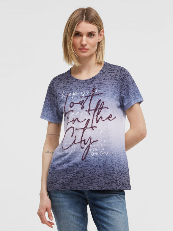 SOCCX Ausbrenner-Shirt mit Farbverlauf und Pailletten-Wording - black
