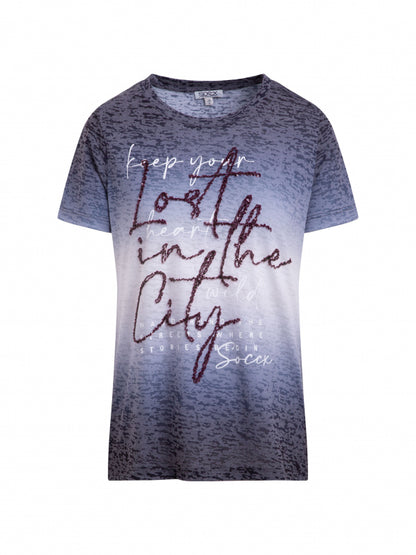 SOCCX Ausbrenner-Shirt mit Farbverlauf und Pailletten-Wording - black