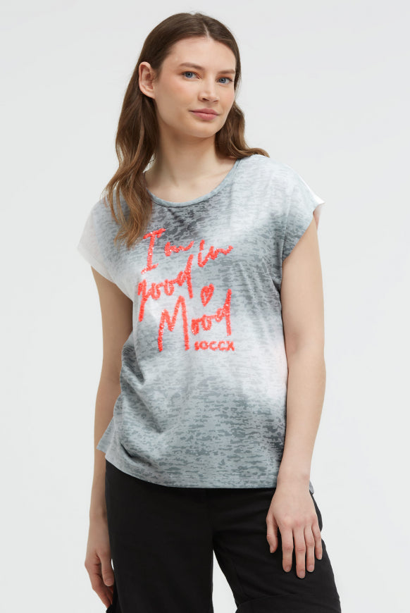 SOCCX Ausbrenner-Shirt mit Pailletten-Wording