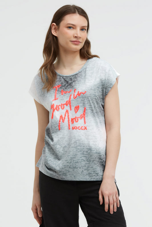 SOCCX Ausbrenner-Shirt mit Pailletten-Wording