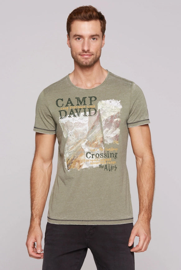 CAMP DAVID Ausbrenner Shirt mit Photoprint - sage green