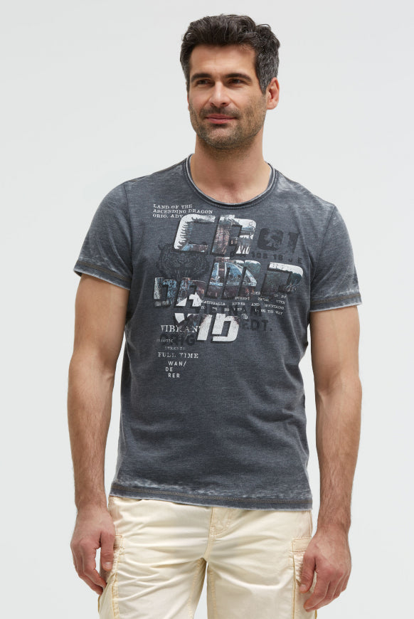 CAMP DAVID Ausbrenner-Shirt mitPhotoprint - faded navy