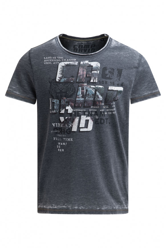 CAMP DAVID Ausbrenner-Shirt mitPhotoprint - faded navy